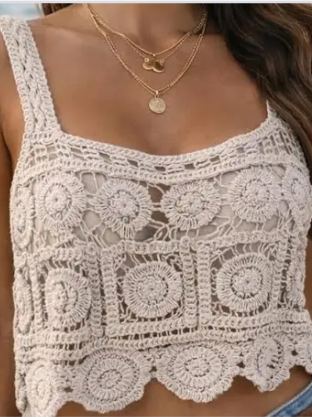 NWT Rebellion Again 100% cotton Cream Crochet Crop Tank Top Boho Small